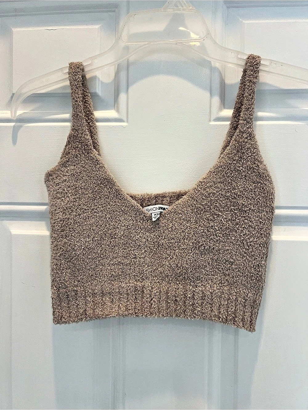 Fashion Nova Women's Cream Fuzzy Crop Tank Top Size XS  Sleeveless # 349